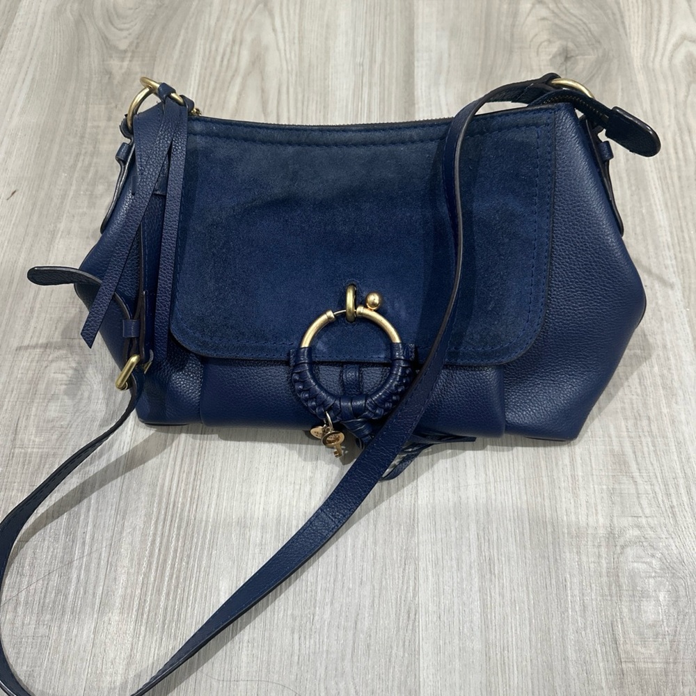 See By Chole Navy Blue Leather and Suede Shoulder Bag